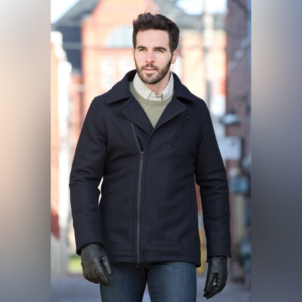 Ibex Navy Blue Runout Merino‎ Wool Coat Sz. XL
